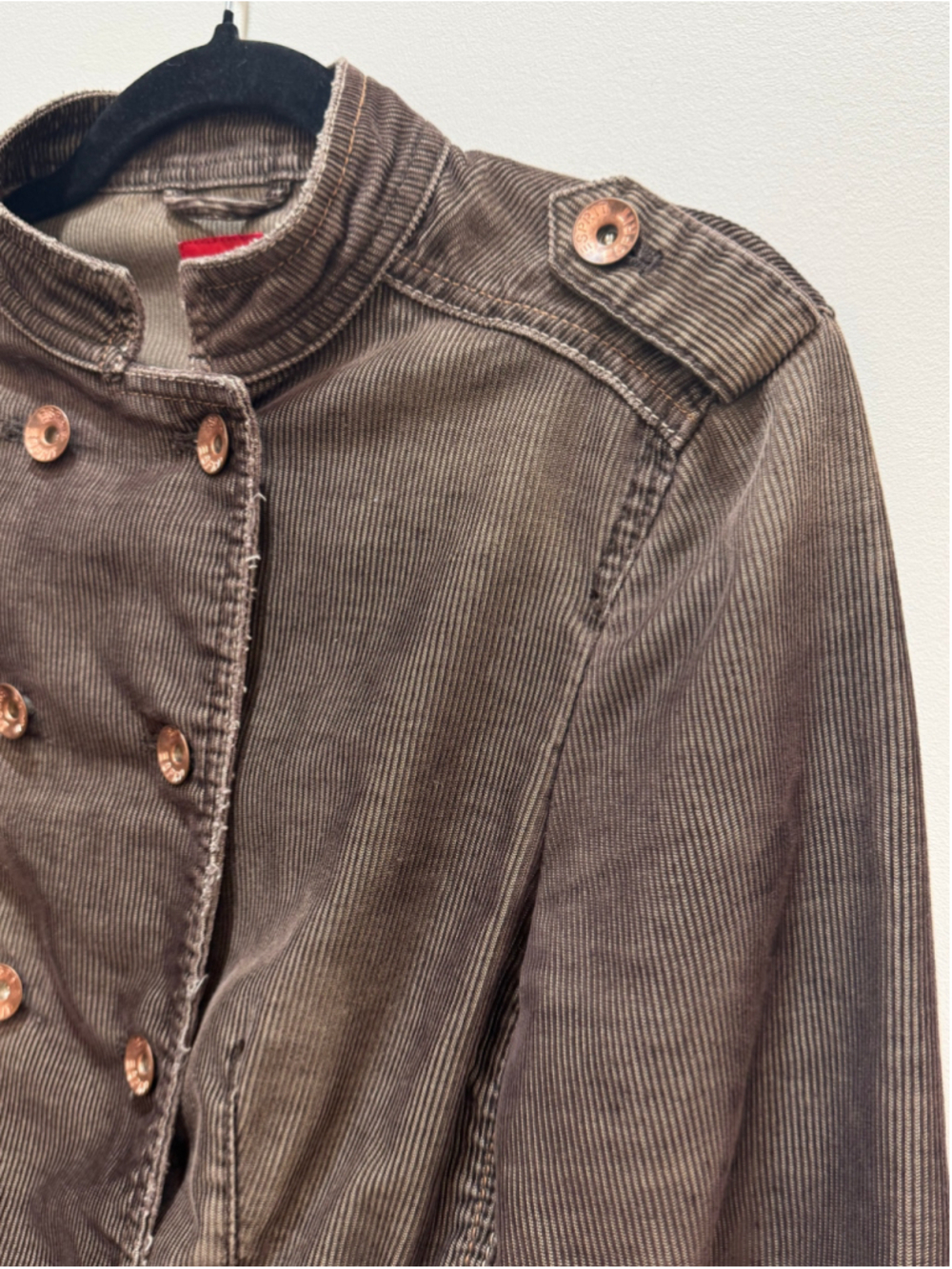 Y2K Esprit Brown Corduroy Military Utility Jacket Size S - Picture 2 of 10